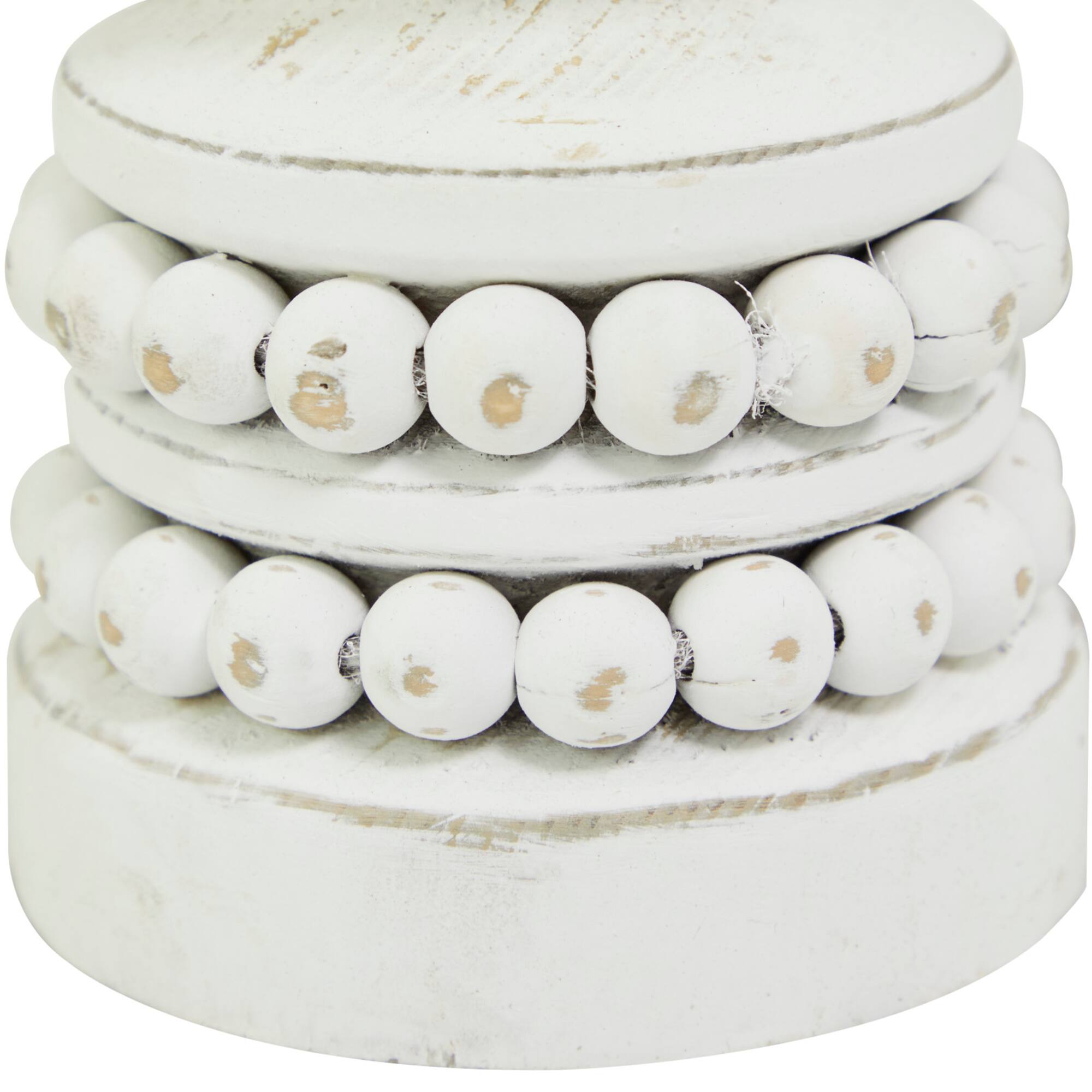 White Wood Beaded Pillar Candle Holder Set